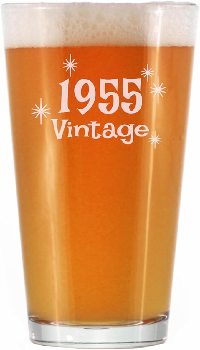 Vintage 1955 Pint Glass for Beer - 70th Birthday Gifts for Men or Women Turning 70 - Fun Bday Party Decor - 16 oz