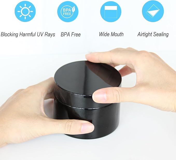Black Glass Storage Jar 100ml Wide Mouth Airtight UV Protection Container for Spice Coffee