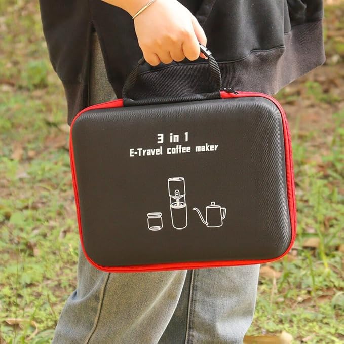 SOTECH 3 in 1 Portable Coffee Maker Electric Burr Coffee Grinder Black Pour Over Kettle Coffee Bean Storage For Travel Hiking Picnic Camping