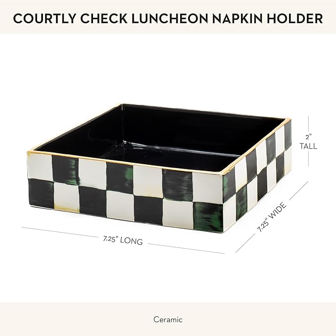 MACKENZIE-CHILDS Ceramic Luncheon Napkin Holder, Kitchen Napkin Holder for Table and Countertop, Black-and-White Courtly Check