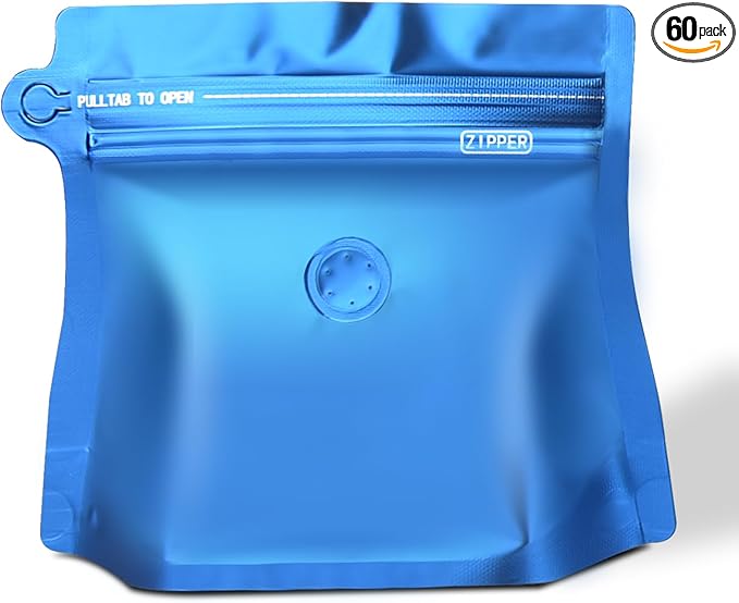 16oz 1lb 60pcs Coffee Bags with Valve,Vented Coffee Bag Barrier Bags Store Bags Coffee Packaging Coffee Storage Pouches Stand-up Bags for Food Diamond Shaped Need to Use Heat Sealing Machine（Blue）