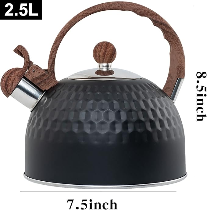 Vilihkc Whistling Stainless Steel Tea Kettle with Wood Grain Anti Heat Handle,2.6 Quart/2.5 Liter Stainless Steel Tea Kettles,Loud Whistling for Tea,Coffee,Gas Electric Applicable