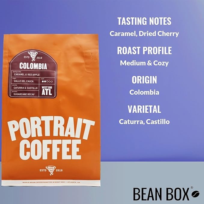 Colombia, Sugarcane Decaf - Roasted by Portrait Coffee - Freshly Ground Coffee - 12 Ounce Bag