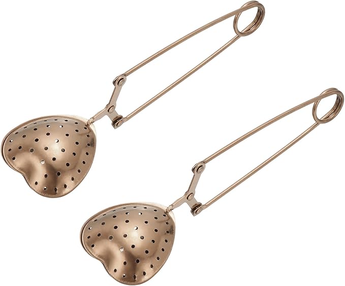 uxcell 2 Pcs Tea Infuser, Stainless Steel Loose Leaf Tea Infuser Filter for Cup and Teapot, Long Handle Tea Steeper Strainers for Tearoom Office Home, Heart Shaped Rose Gold
