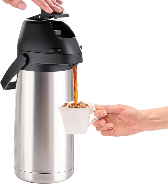 PARACITY Airpot Coffee Carafe Thermal 64 Oz(1.9L) with Lever Action/Pump, Stainless Steel Coffee Carafe for Keeping Hot, Hot Water/Beverage/Chocolate Dispenser for Party Breakfast Camping