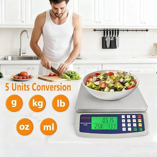 Large Digital Kitchen Scale 30KG Commercial Food Scale 66LB for Baking Bread Meat Stainless Steel Price Computing Scale LCD Display,Prep Counting Scale for Parts and Coins Adapter Included (Blue)