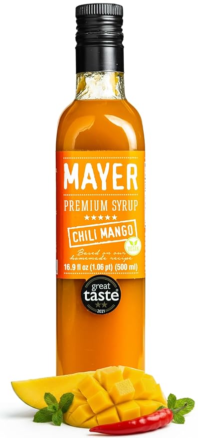 Mayer Premium Chili Mango Syrup – Award-Winning Organic Fruit Syrup, Crafted with 100% Real Fruits, All Natural, Vegan, Gluten-Free – Ideal for Cocktails, Coffee, Desserts, Cocktails (16.9 oz)