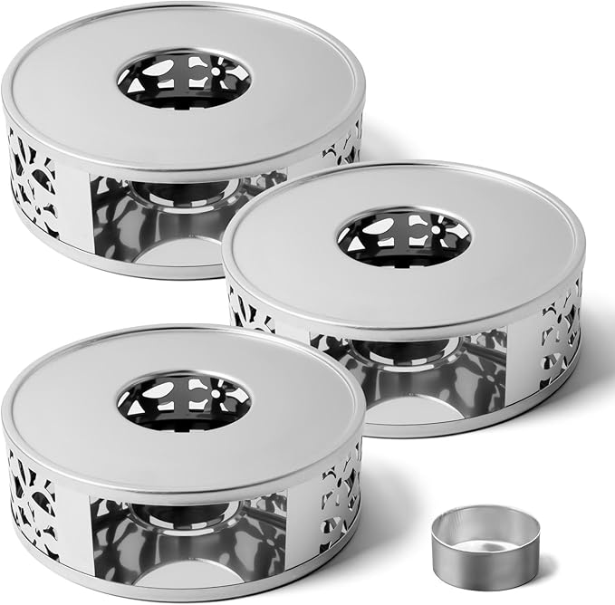 Tea Warmer Petals Silhouette, 3 Pack Stainless Steel Teapot Warmer with Tealight Holder
