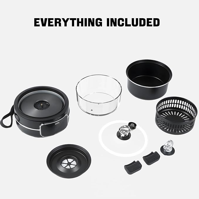 6QT Air Fryer & Multi-Cooker Combo - 12-in-1 Electric Hot Pot, Rice Cooker, Steamer with Removable Air Fry Basket & Soup Pot, 1800W, Dishwasher Safe