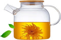 Glass Teapot 50.7oz/1500ml, Stovetop & Microwave Safe Borosilicate Tea Pot,Clear Teapot with Strainer, Glass Tea Kettle with Wooden Lid for Loose Leaf、Fruit Tea and Fragrant Tea