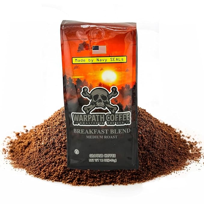 Warpath Coffee Medium Roast Ground Coffee, Breakfast Blend, High Caffeine, Extra Strong Roasted 100% Arabica Coffee Ground Beans, Rich Aroma, Full Bodied Intense Cup, Created by Navy SEALs, 2lb