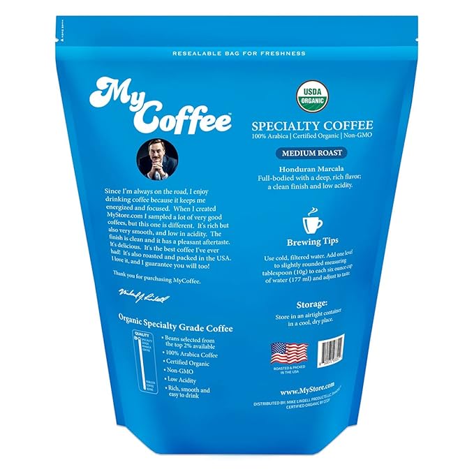 Whole Bean MyCoffee - Organic, Specialty Grade, 100% Arabica, Non-GMO Coffee [Medium Roast, 2LB Bag]