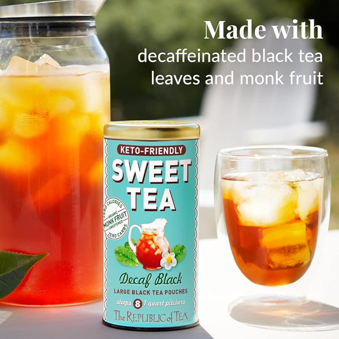 The Republic of Tea – Keto-Friendly Sweet Iced Decaf Black Tea, 8 Large Quart-Sized Iced Tea Pouches, Decaffeinated