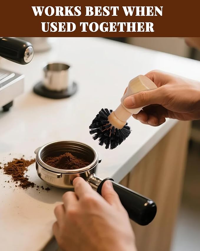 3 Pcs Portafilter Espresso Kit – Ebony Bristle Coffee Brush, Coffee Grinder Brush & Air Blower – Espresso Tool Kit for Machine, Grinder, Countertop