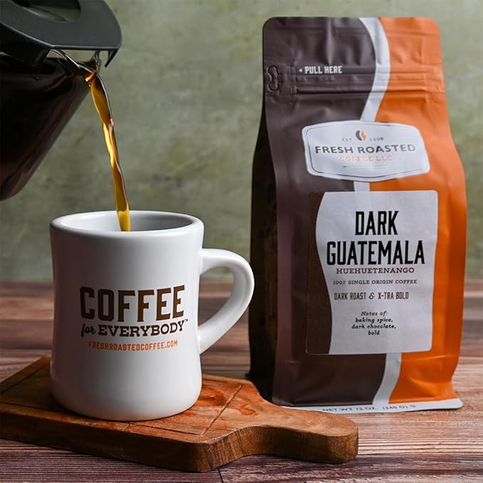 Fresh Roasted Coffee, Dark Guatemala Huehuetenango | 12 oz | Single Origin | Dark Roast | Kosher | Whole Bean