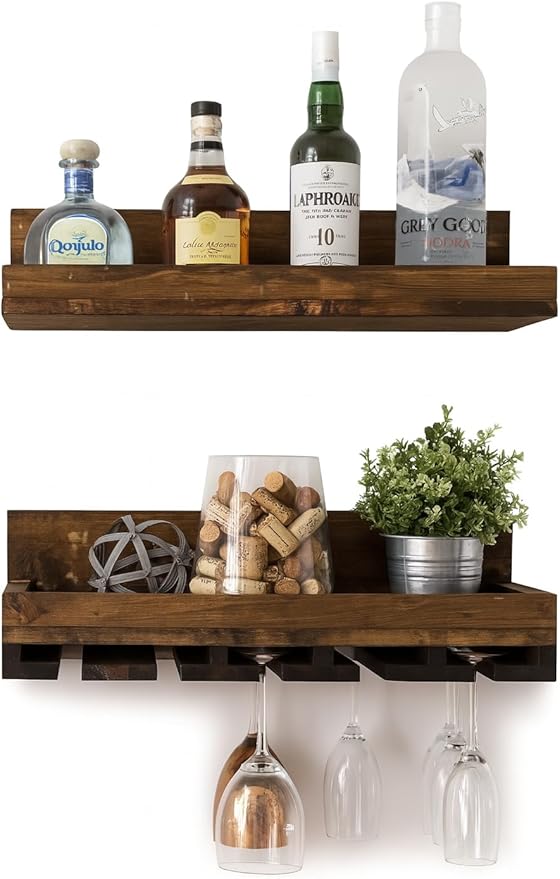 Wall Mounted Wood Wine Rack Shelves (2 Piece Set) (24 inches)