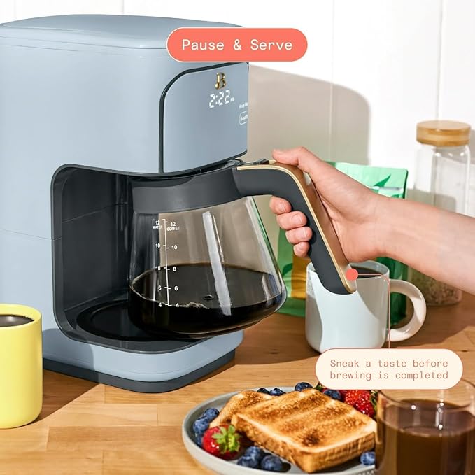 Beautiful 12 Cup Programmable Coffee Maker, Drip Coffee Machine with Glass Carafe, Automatic Brew Strength Control, Espresso Maker Function, Compact Espresso Machine (Cornflower Blue)