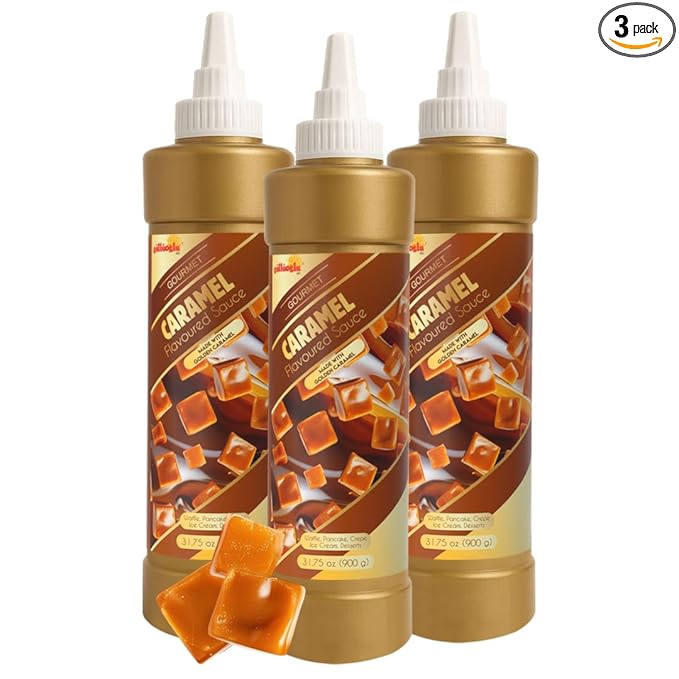 Gulluoglu Topping Sauce – Caramel Dessert Sauce, 10.14 fl oz 300g | Squueze Bottle | Perfect for Ice Cream, Cakes & Coffee, Topping (3 pack, Caramel)