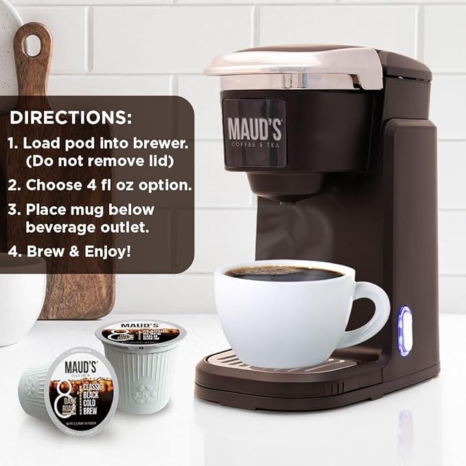 Maud's Cold Brew Dark Roast Coffee Pods, 18 ct, Recyclable Single Serve Pods – 100% Arabica Coffee, Compatible with Keurig K Cups Maker
