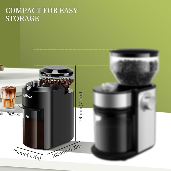 Wancle Electric Burr Coffee Grinder - Adjustable with 28 Precise Grind Settings for 12 Cups - Professional Coffee Bean Grinder (Plastic, Black)