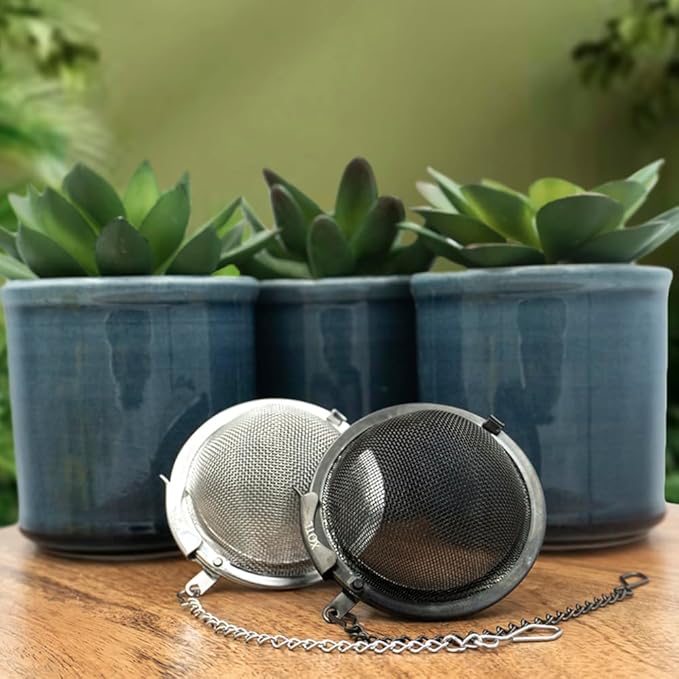 2.2 Inch Tea Ball Infuser Set – 2 PCS Stainless Steel Mesh Tea Strainers for Loose Leaf Tea, Spices, Herbs – 1 Black & 1 Silver – Reusable Steeper Filters