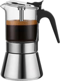 Moka Induction Stovetop Espresso Maker With Pressure valve,Crystal Glass-top & Stainless Steel Esprosso Moka Pot,240ml Classic Italian Coffee Maker