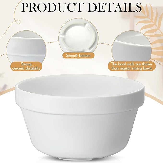 1 Pieces Ceramic 1.6qt Pudding Basins White 8 Inch Christmas Pudding Mold Bowls for Steaming Ovenproof Durable and Sturdy Porcelain Steamed Plum Puddings Bowl Basin, Easy to Clean