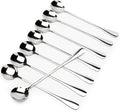 Long-handled ice tea spoon, cocktail stir spoons, stainless steel coffee spoons, ice cream scoop Set of 8 (Silver, Round)