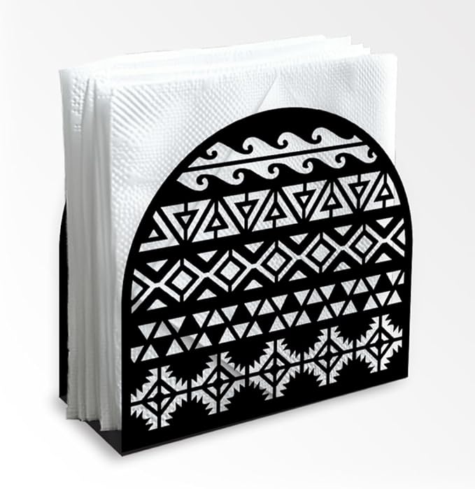 Aztec Decorative Black Metal Napkin Holder for Table, 5.3" x 4.9" x 1.9" Aztec Standing Napkin Holder for Home Kitchen Restaurant Picnic Party Coffee Bar Dining Room