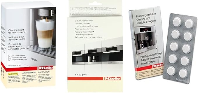 Miele Coffee Machine Cleaning Bundle: Descaling Tablets (6) PLUS Cleaning Tablets (10) PLUS Cleaning agent for Milk Pipework (100)
