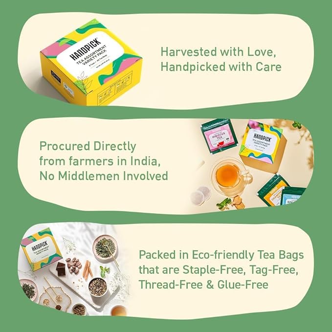 HANDPICK, Tea Bags Sampler Assortment Variety pack Gift Box 8 Flavors, 40 Tea Bags - Perfect Variety | Christmas Tea Gift Set | Holiday Gifts for Everyone