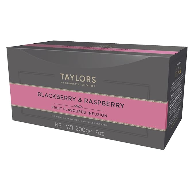 Taylors of Harrogate Blackberry & Raspberry, Herbal Tea, Individually Wrapped Bags, 100 Count (Pack of 1), Sweet, Tart & Tangy, Caffeine-Free, Enjoy Hot or Iced, 100 Teabags