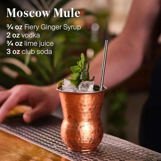 Liber & Co. Fiery Ginger Syrup - Made with 50% Organic Peruvian Ginger Juice - Perfect for Moscow Mules, Dark 'N Stormies, Sodas - Makes 50 Drinks (25.4 oz)