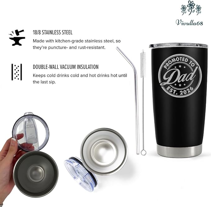 Christmas Gifts For New Dad 2026 Tumbler 20 Oz, Promoted to Dad Est 2026 Mug, Daddy Established 2026 Coffee Cup, 1st Time Fathers Day And Christmas Gifts, Daddy To Be Gift Ideas, Papa Travel Cup