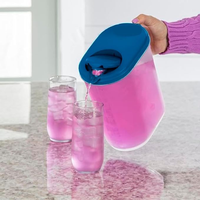 2-Pack Water Pitcher with Lid & Pivot Top Spout 1 Gallon Pitcher - Slim Design Fits Fridge Door - Freezer/Dishwasher Safe, BPA Free & Phthalate Free - Navy
