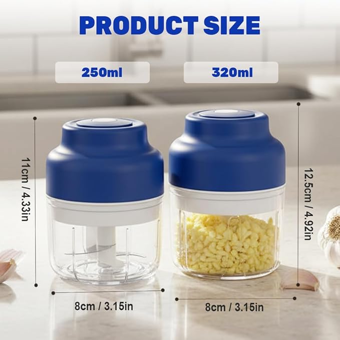 2026 Upgrade Electric Garlic Chopper, Mini Portable USB Charging Food Processor & Vegetable Chopper, Veggie Grinder for Garlic, Onion, Nuts, Herbs (Blue, 250ml)