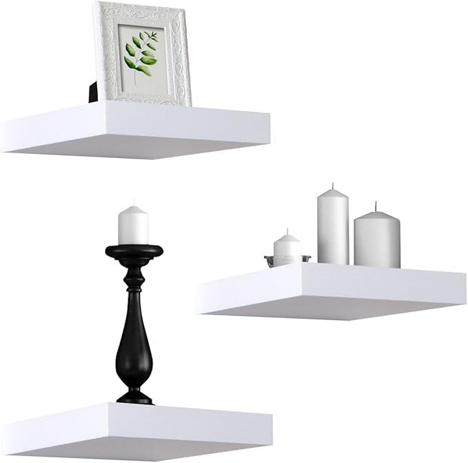 Sorbus Square Floating Shelf for Wall - 3 Small Shelves with Invisible Mounting Brackets for Living Room Decor, Bedroom, Bathroom Decor, Home & Kitchen - 9" White Wall Shelf to Display Photos Trophies