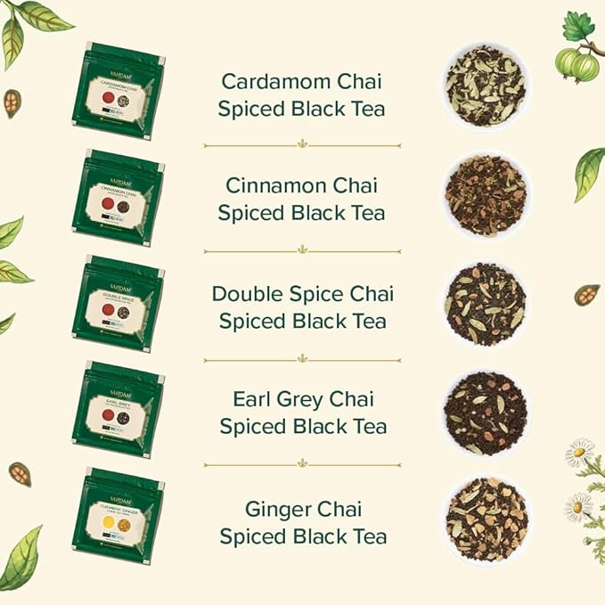 VAHDAM, Assorted Loose Leaf Chai Tea Sampler (10 Flavors, 50+ Servings) | Indian Exotic Masala Chai Tea Blends | Resealable Ziplock Pouch | Vacuum Sealed For Freshness