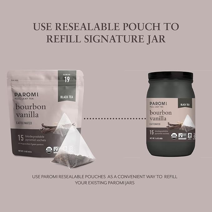 Paromi Bourbon Vanilla Black Tea, Signature Jar, 15 Count (Pack of 6)