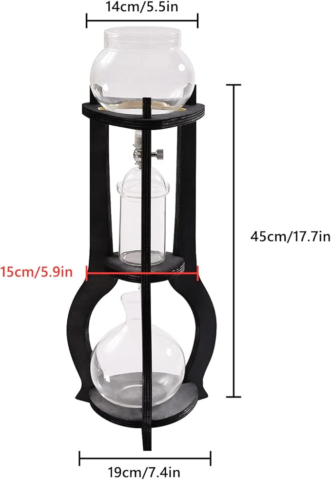 6-8 Cups 600ml Iced Coffee Cold Brew Drip Tower Coffee Maker Glass Cold Brew Coffee Makers Drip Coled Coffee Tower Iced Tea Maker for Home Office (Grey)