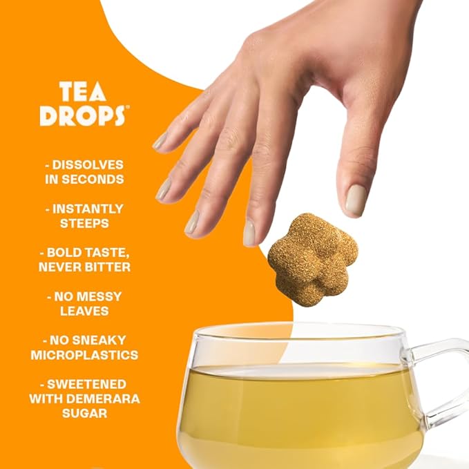 Tea Drops Citrus Ginger Tea | Dissolvable Bagless Loose Leaf | Wellness Boosting, Calming, Caffeine-Free, Naturally Sweetened Organic | Iced or Hot | Gift Set 2 Pack - 20 Servings