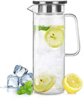 Glass Pitcher with Lid, 51Oz Heat Resistant Glass Water Carafe with Handle for Fridge, Pitcher for Iced Tea, Milk, Hot and Cold Beverage, Borosilicate Glass Juice Jug 1500ml