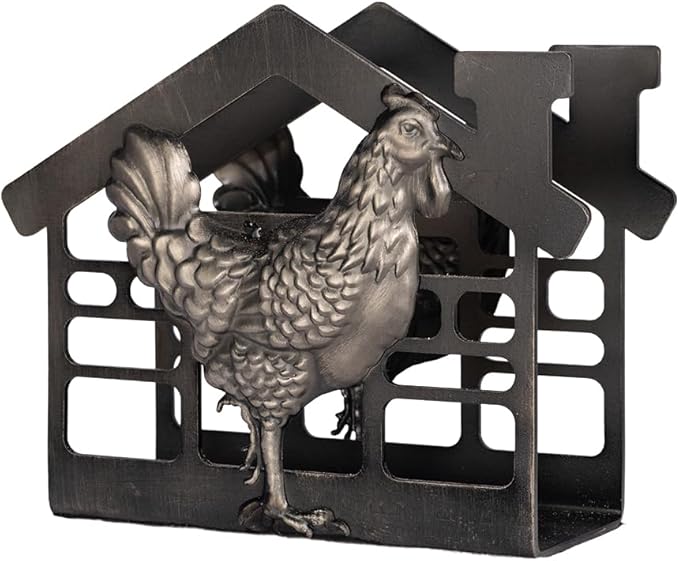 Metal Napkin Holder for Table, Antique Rooster Decorative Farm Style, Rustic Vertical Tissue Paper Napkins Holder for Paper Napkins (Rooster/Black)