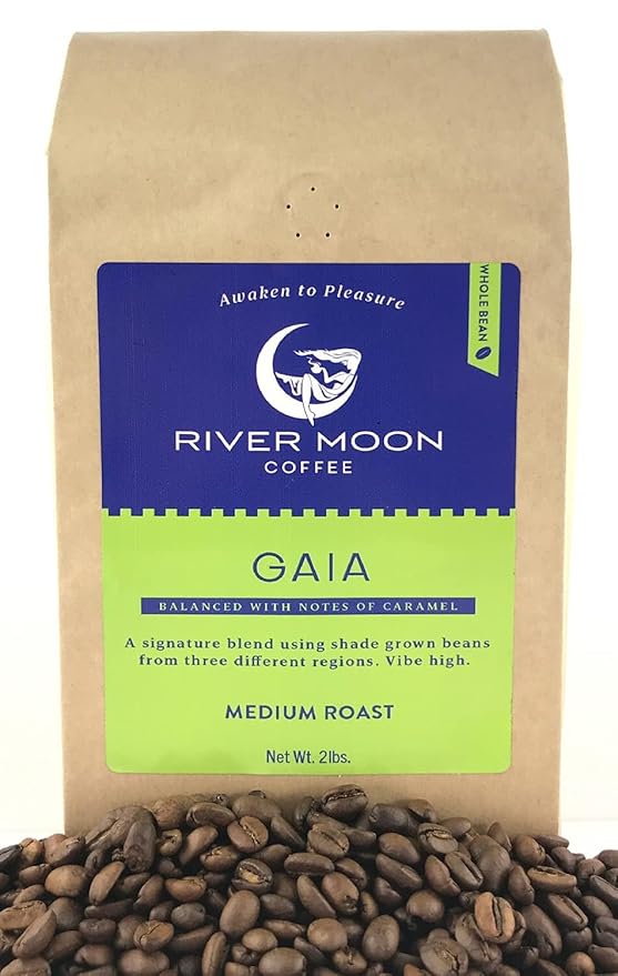 River Moon Coffee, Medium Roast Coffee Beans, 2 lbs, Non-GMO, Direct Trade, 100% Arabica, Gaia Blend