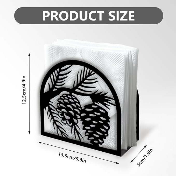 Pine Cones Decorative Black Metal Napkin Holder for Table, 5.3" x 4.9" x 1.9" Pine Cones Standing Napkin Holder for Home Kitchen Restaurant Picnic Party Coffee Bar Dining Room