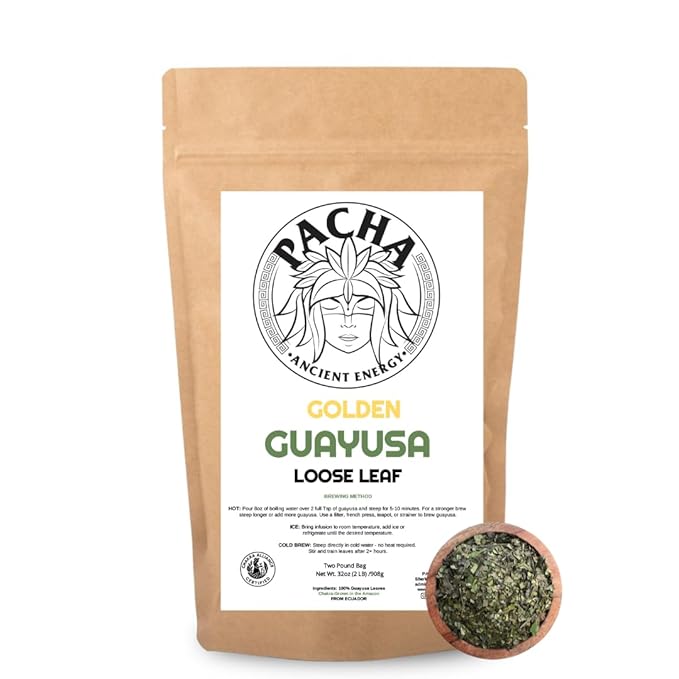 Pacha Ancient Energy Guayusa Tea | Green Guayusa | Traditional Guayusa | Loose leaf | Tea Bags | Energy Tea | l-theanine + caffeine | clean energy drink | Alternative to Yerba Mate, Coffee, and Green Tea (32oz, Golden Guayusa)