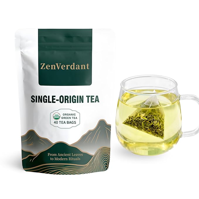 ZenVerdant USDA Organic Longjing Green Tea Bags, 40 Count | Plant-Based Fiber | Authentic Dragon Well | Individually Wrapped Quick Brew