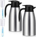 2 Pcs 68 OZ Thermal Coffee-Carafe Double Walled Vacuum Insulated Stainless Steel-Carafe Stainless Steel Coffees-Carafes with brushes for Keeping Hot Coffee-Tea Home and Office(Silver)