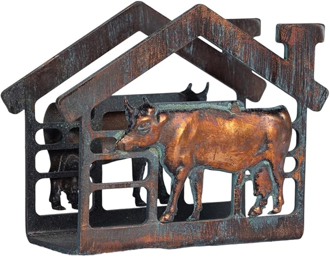 Farmhouse Napkin Holder for Table, Rustic Metal Cow Decorative Napkin Holder for Paper Napkins, Antique Paper Towel Napkin Dispenser, Vertical Napkin Table Decor for Home Kitchen Coffee Shop Bar
