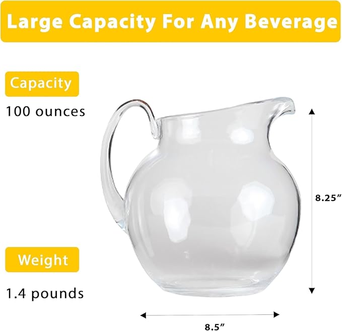 Lily's Home 100 oz Shatterproof Plastic Pitcher, the Large Capacity Makes it Excellent for Parties, Both Indoor and Outdoor, Clear